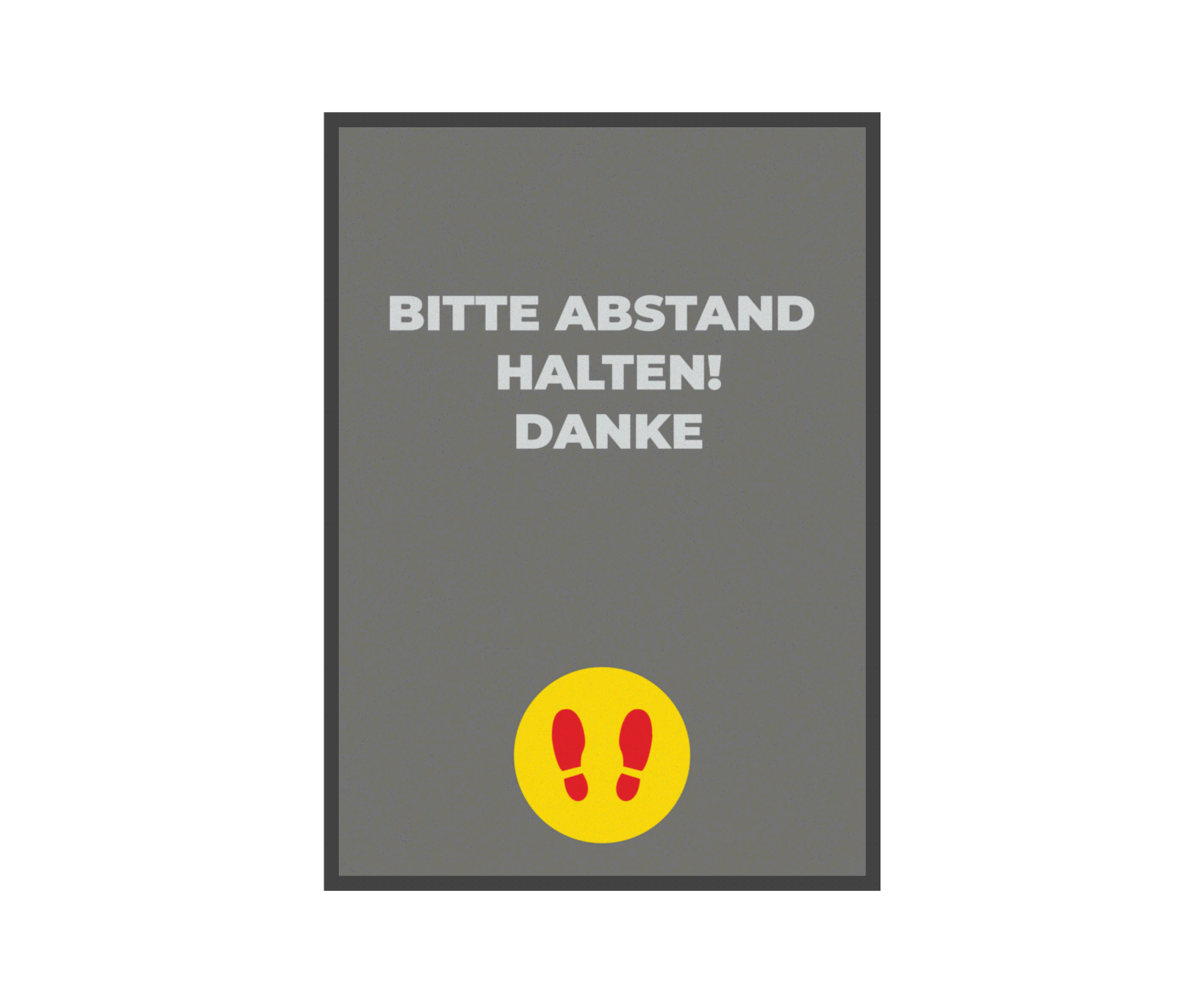 Fußmatte mit vorgedrucktem Text Abstand Halten.