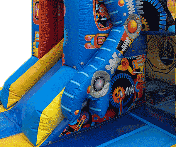 Figuren-Hüpfburg Roboter mit Rutsche
