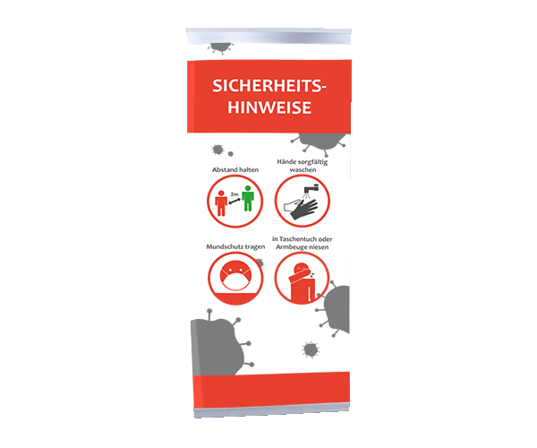 RollUp Display "Verhaltensregeln", direkt gebrauchsfertig bedruckt