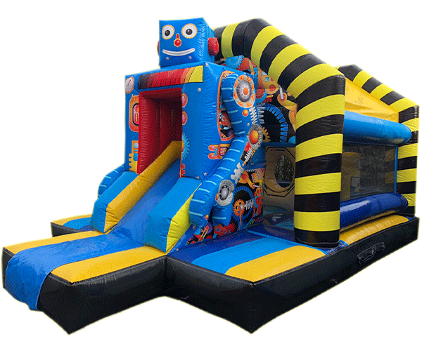 Figuren-Hüpfburg Roboter mit Rutsche