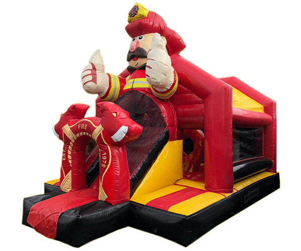 Figuren-Hüpfburg Feuerwehrmann mit Rutsche
