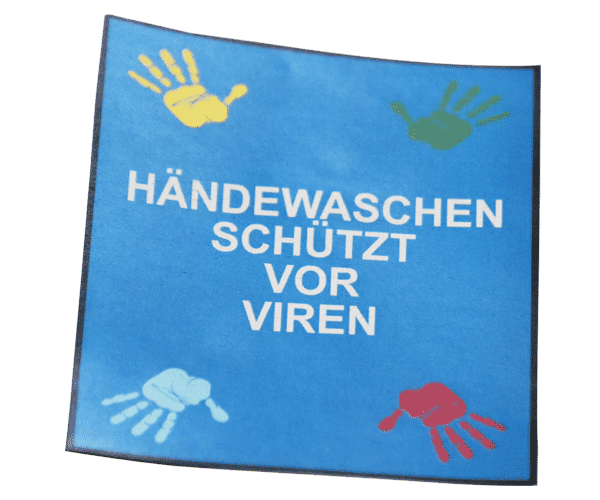bedruckte Fußmatte Hände waschen schützt vor Vieren!