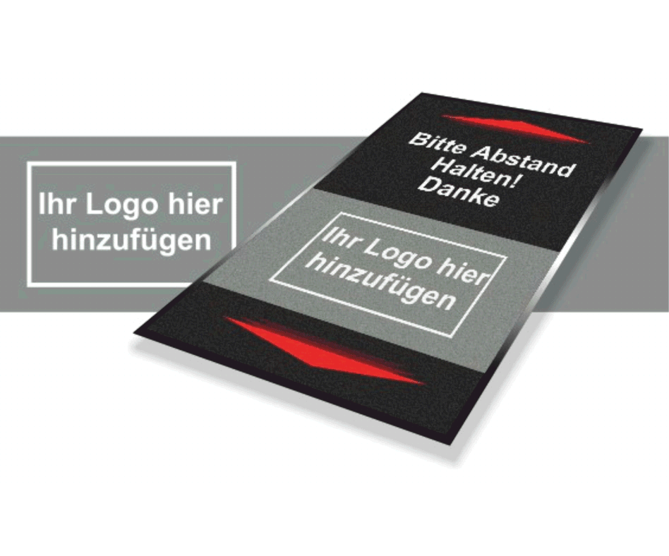 Individuelle Fußmatte mit Ihrem Logo und Hinweis Abstand Halten. 